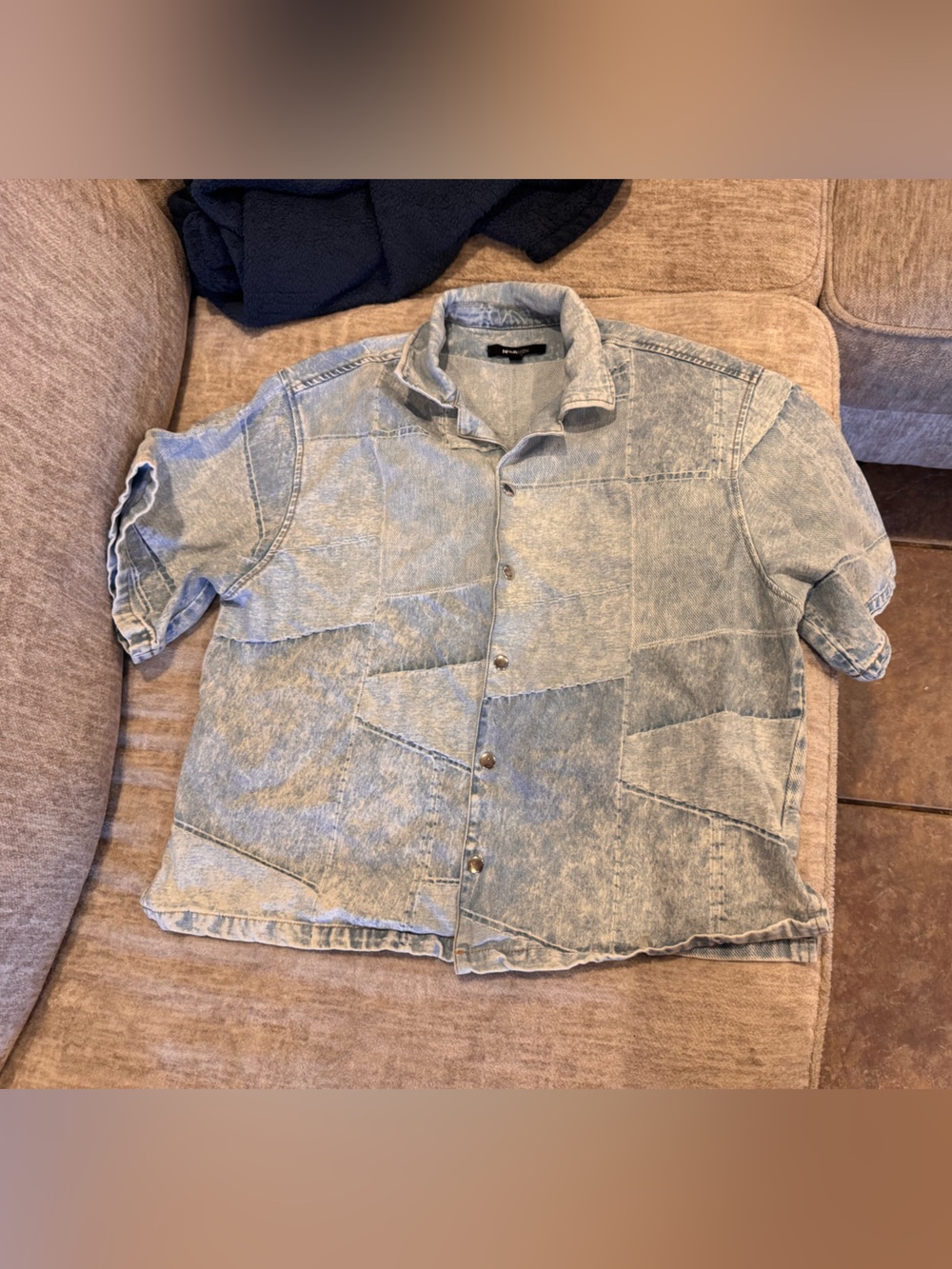 Men's Light Blue Patchwork Denim Shirt Jacket